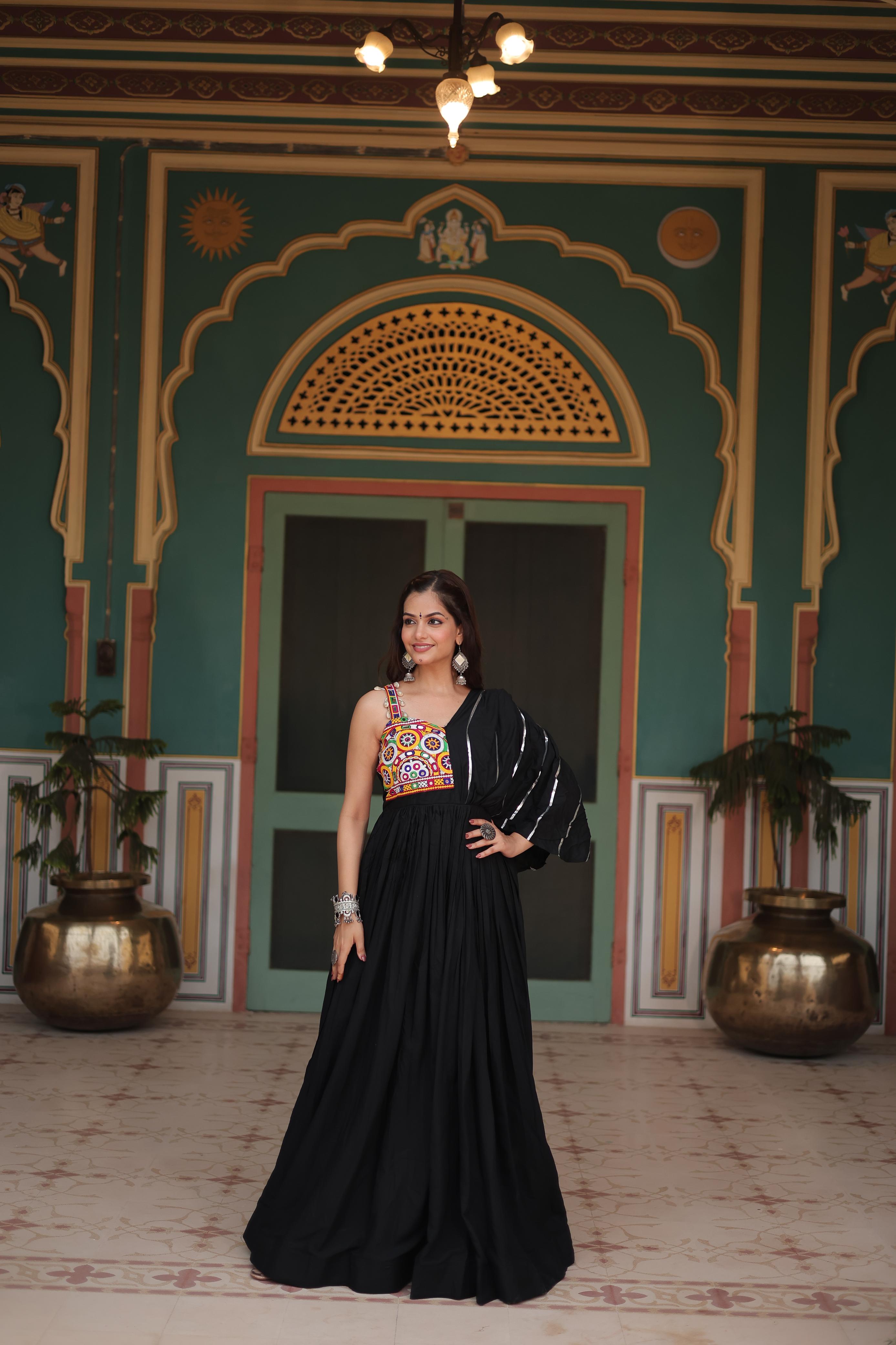 Lorenvalley Black Rayon Fabric with Designer Lace Gown