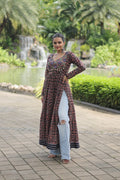 Lorenvalley Black Printed Cotton With Kutchi Gamthi Work And Kodi Lace Kurti