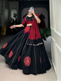 Lorenvalley Black Pure Cotton Plain And Gamthi Patch Work With Gota Patti Lehenga Choli with Dupatta