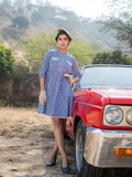 Yufta Blue Cotton Check Short Dress