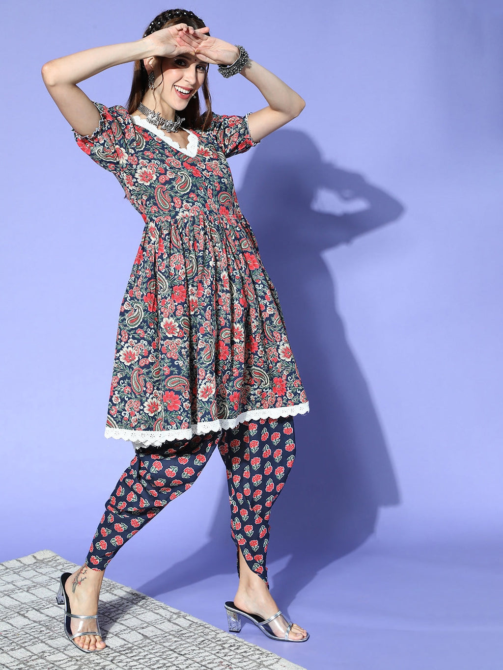 Yufta Blue Ethnic Kurta with Dhoti