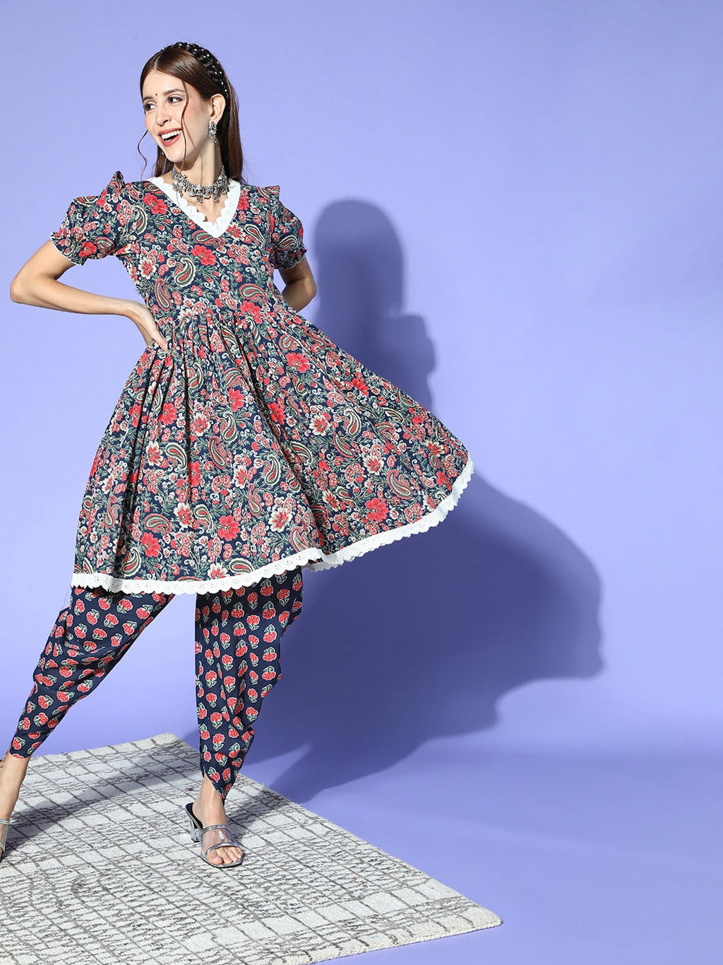 Yufta Blue Ethnic Kurta with Dhoti