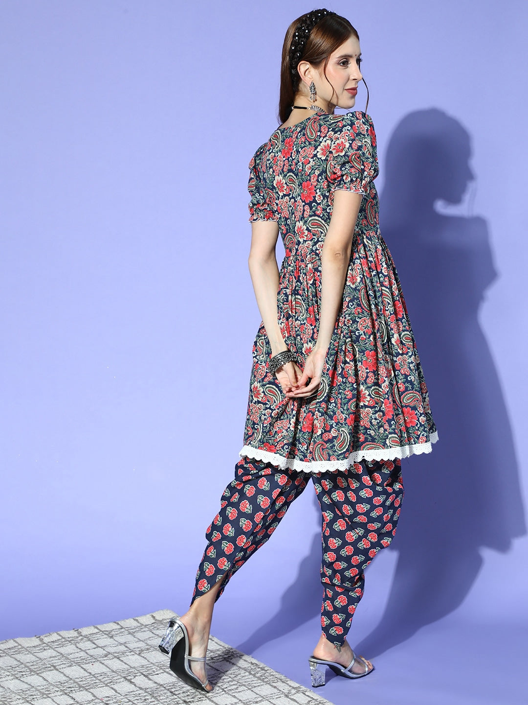 Yufta Blue Ethnic Kurta with Dhoti