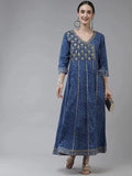 Yufta Blue Ethnic Motifs Maxi Dress