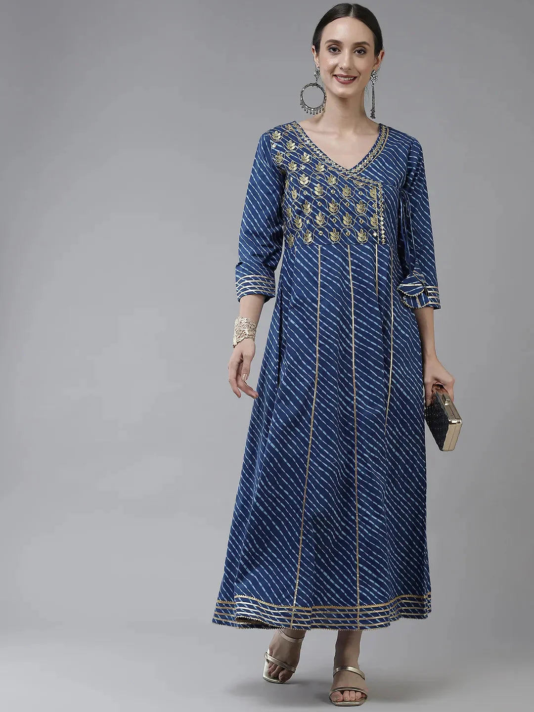 Yufta Blue Ethnic Motifs Maxi Dress