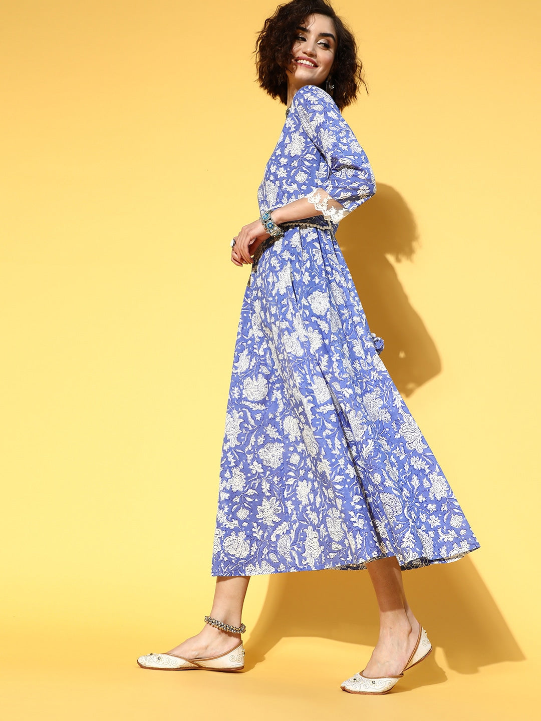 Yufta Blue Floral Ethnic Dress