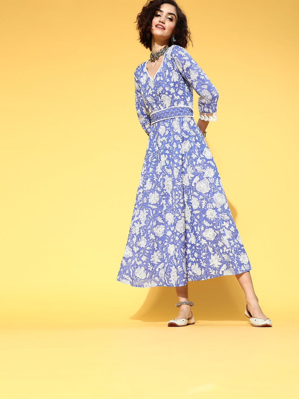 Yufta Blue Floral Ethnic Dress