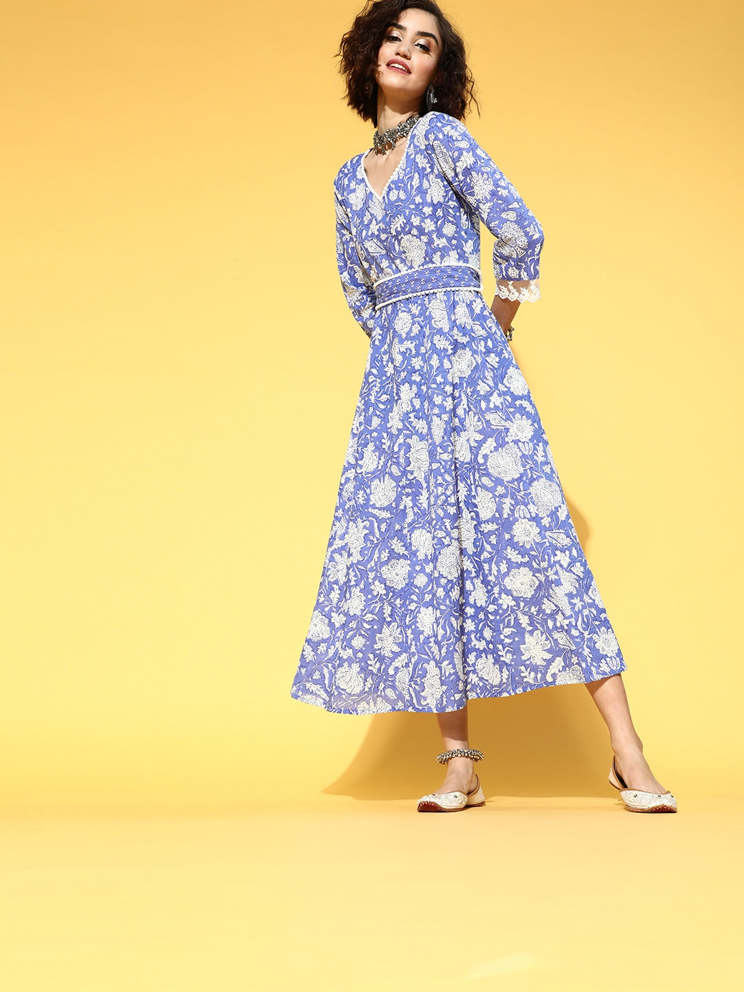 Yufta Blue Floral Ethnic Dress