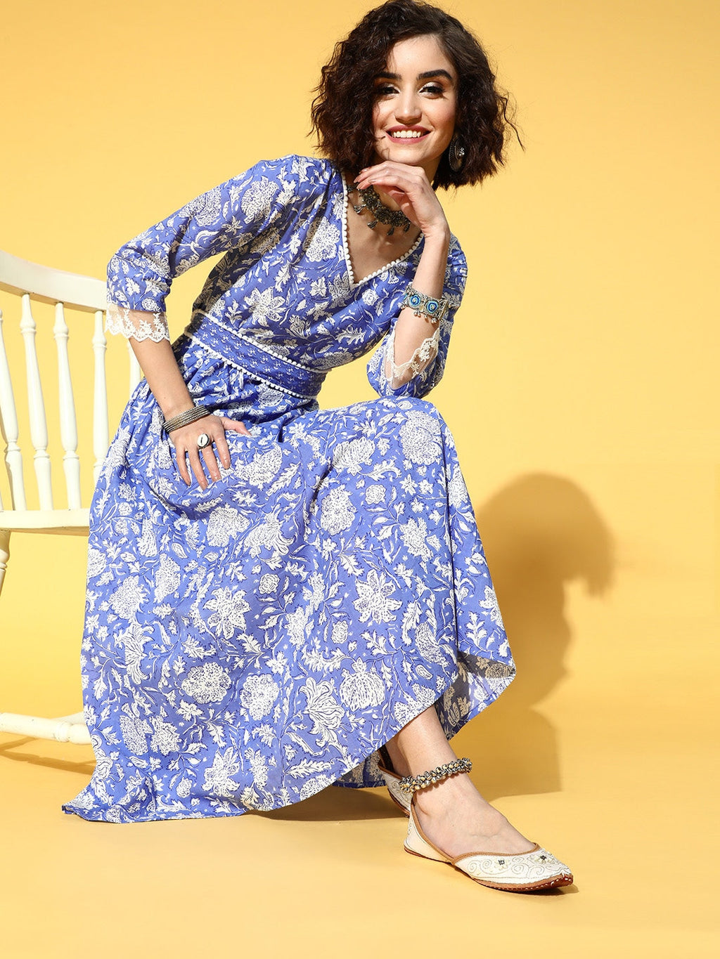 Yufta Blue Floral Ethnic Dress