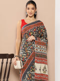Yufta Grey Floral Mulmul Cotton Sarees With Unstitched Blouse