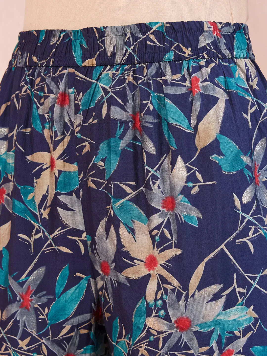 Yufta Blue Floral Print Sequins_Work Straight Kurta Trouser And Dupatta Set