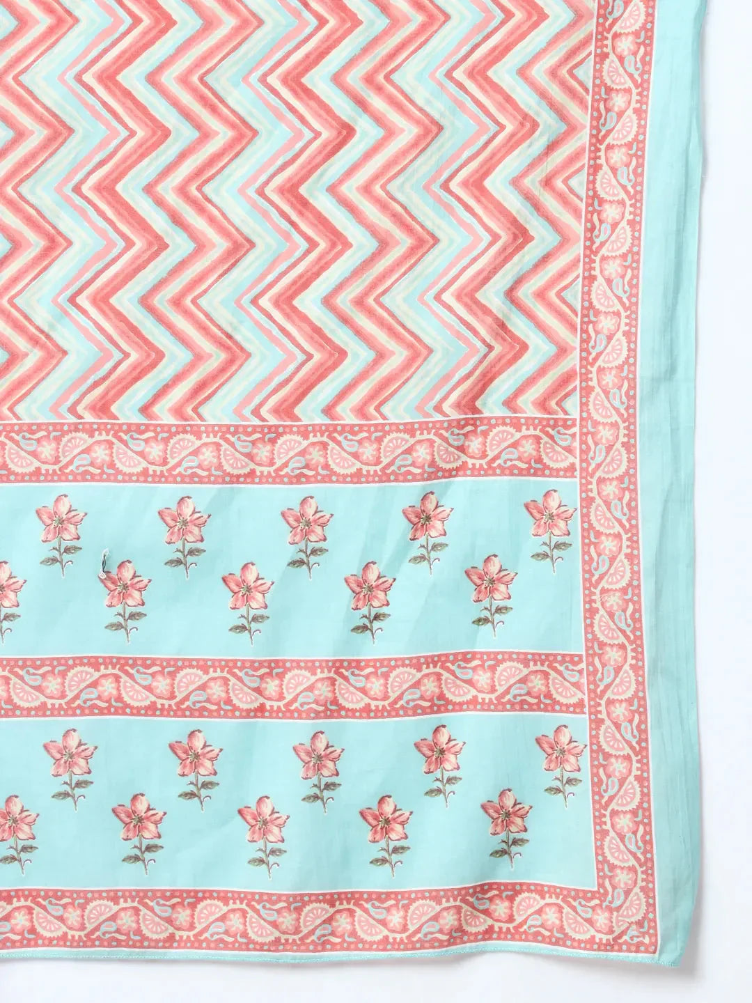 Yufta Blue Floral,Sequins_Work Straight Kurta Trouser And Dupatta Set