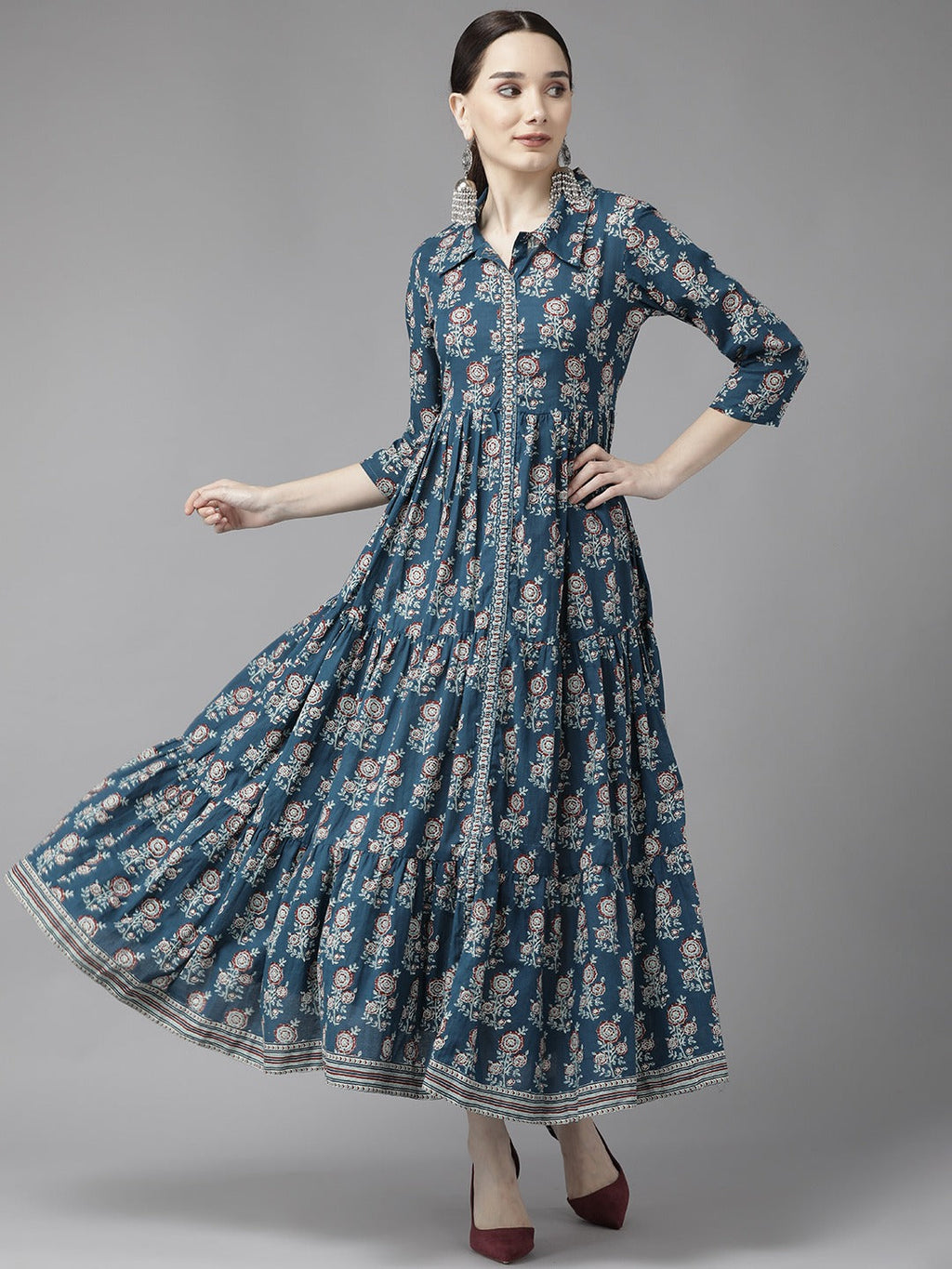 Yufta Blue Print Cotton Maxi Dress