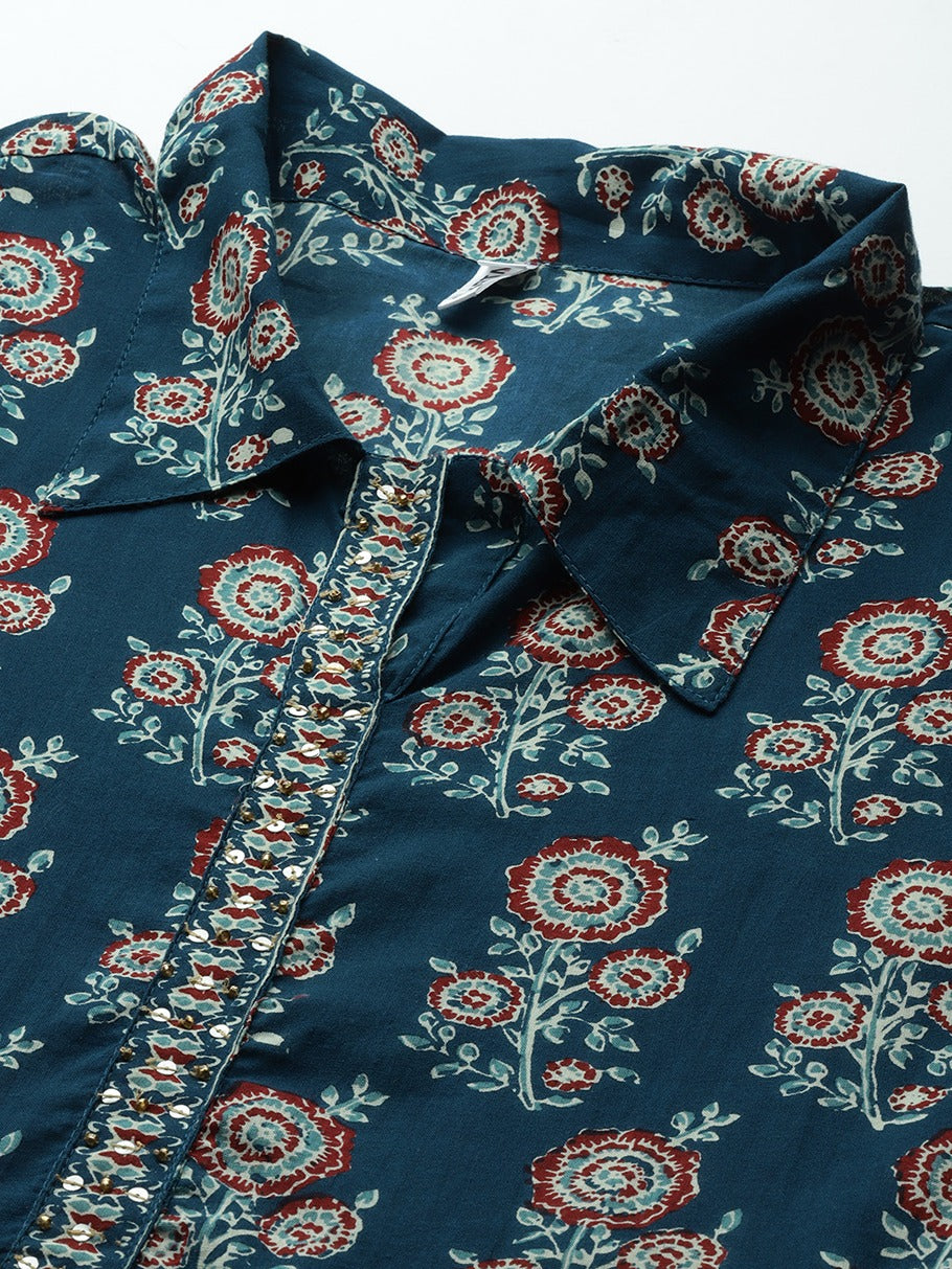 Yufta Blue Print Cotton Maxi Dress
