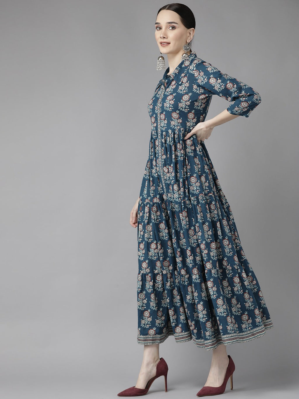 Yufta Blue Print Cotton Maxi Dress