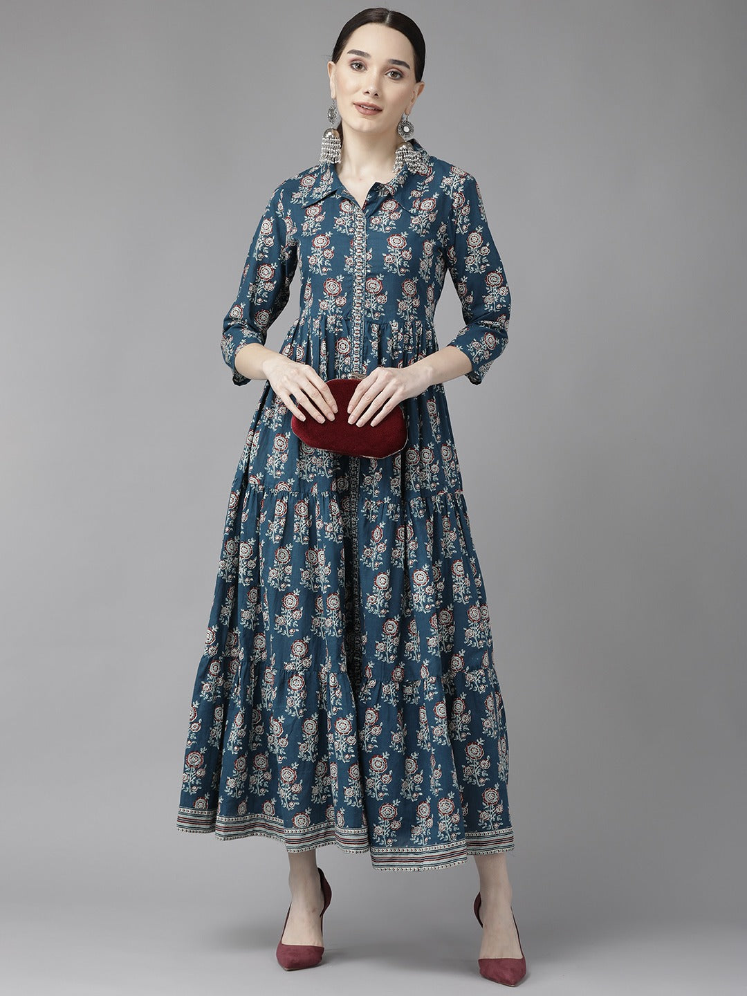 Yufta Blue Print Cotton Maxi Dress