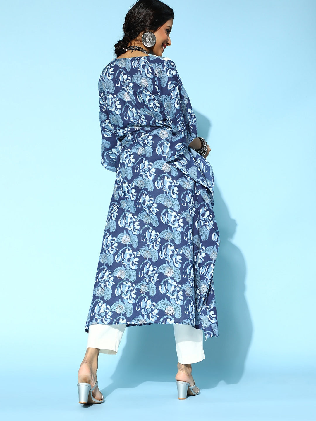 Yufta Blue Printed Kaftan Kurta