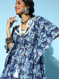 Yufta Blue Printed Kaftan Kurta