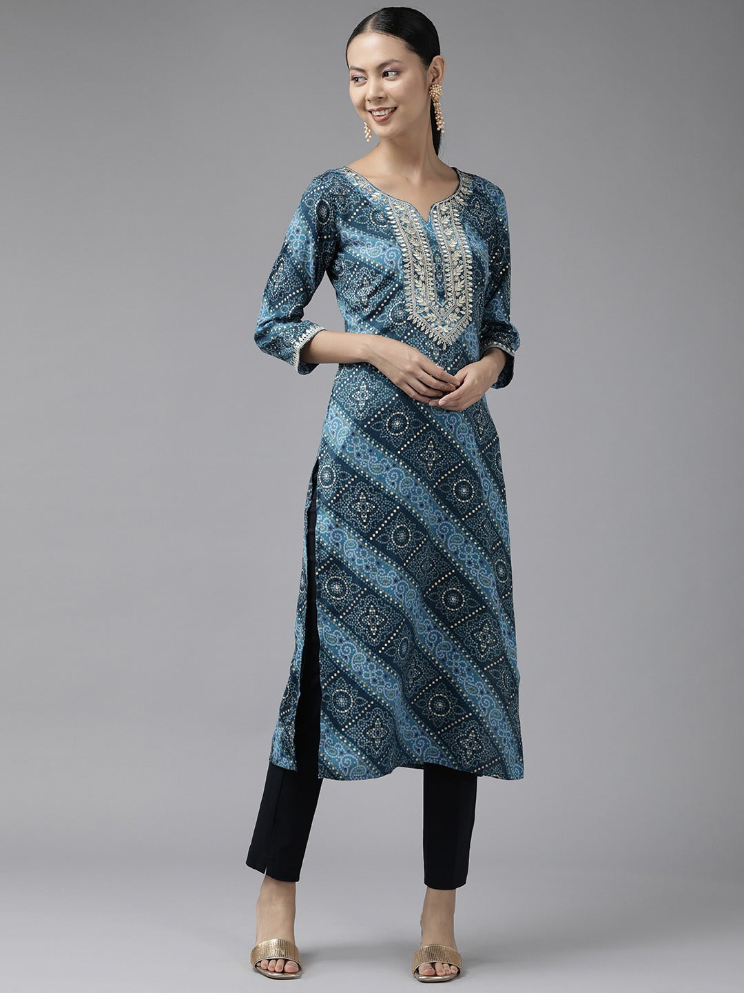 Yufta Blue Printed Kurta