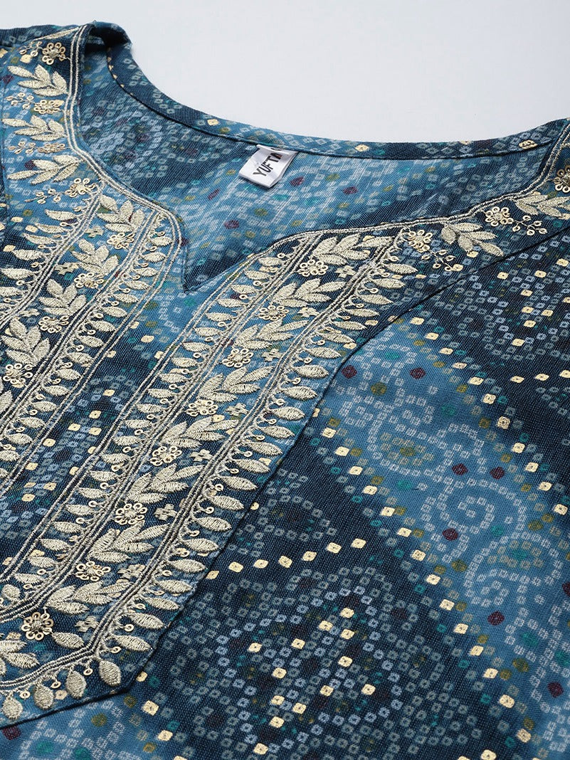 Yufta Blue Printed Kurta