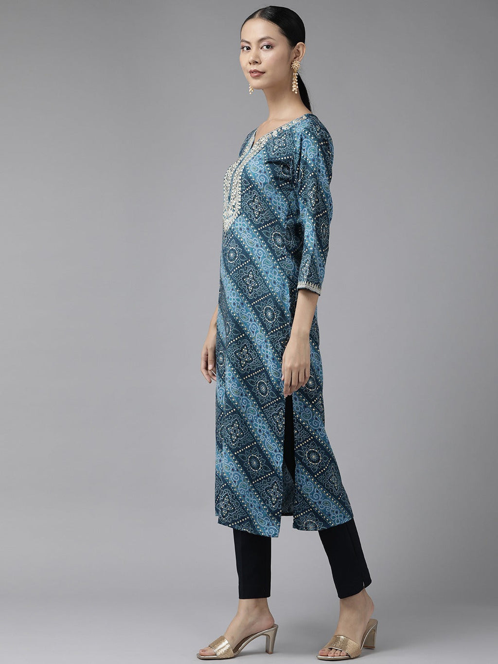 Yufta Blue Printed Kurta
