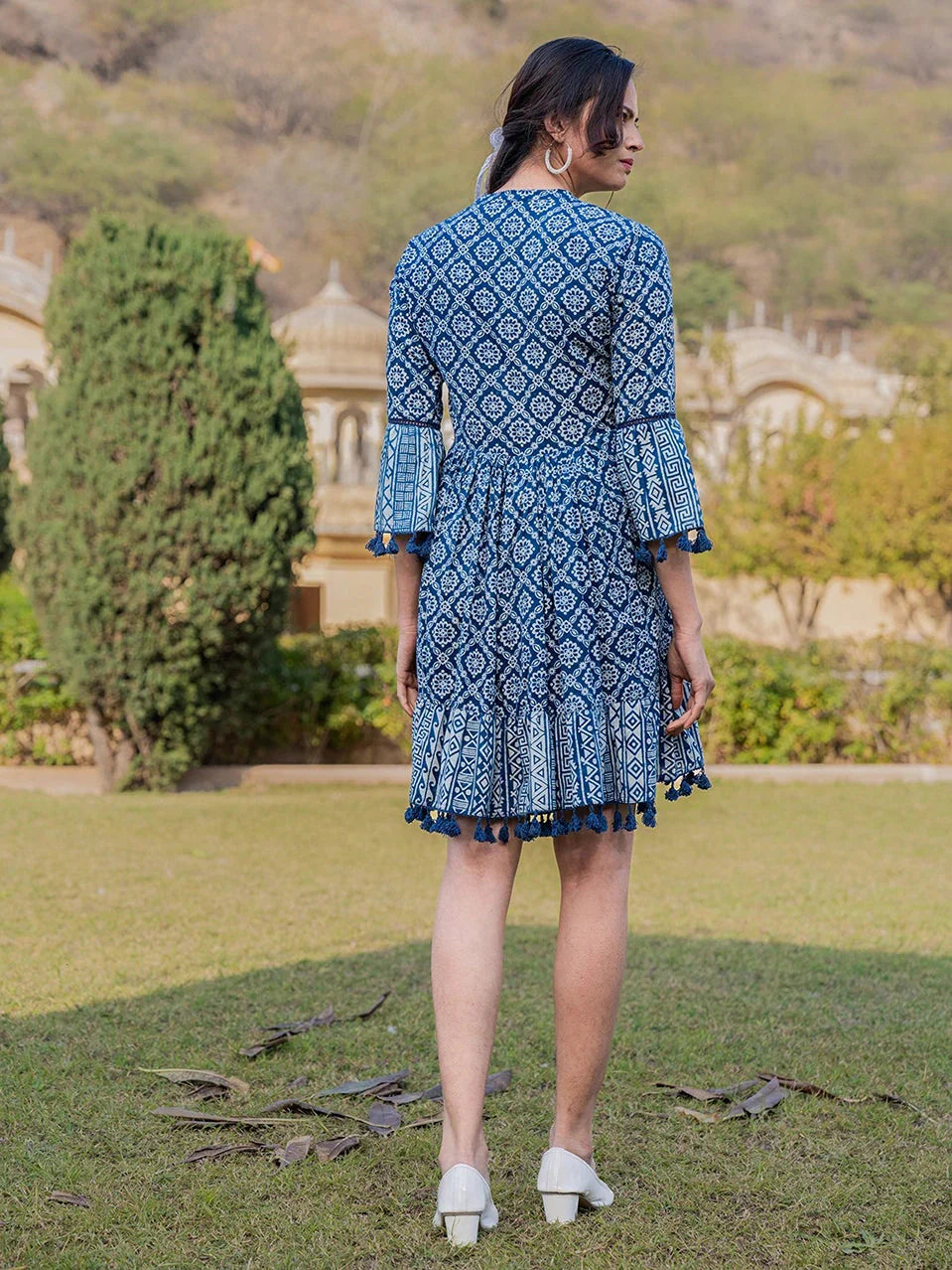 Yufta Blue Pure Cotton Ethnic Motifs Less Border Tassels Were Dress