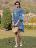 Yufta Blue Pure Cotton Ethnic Motifs Less Border Tassels Were Dress