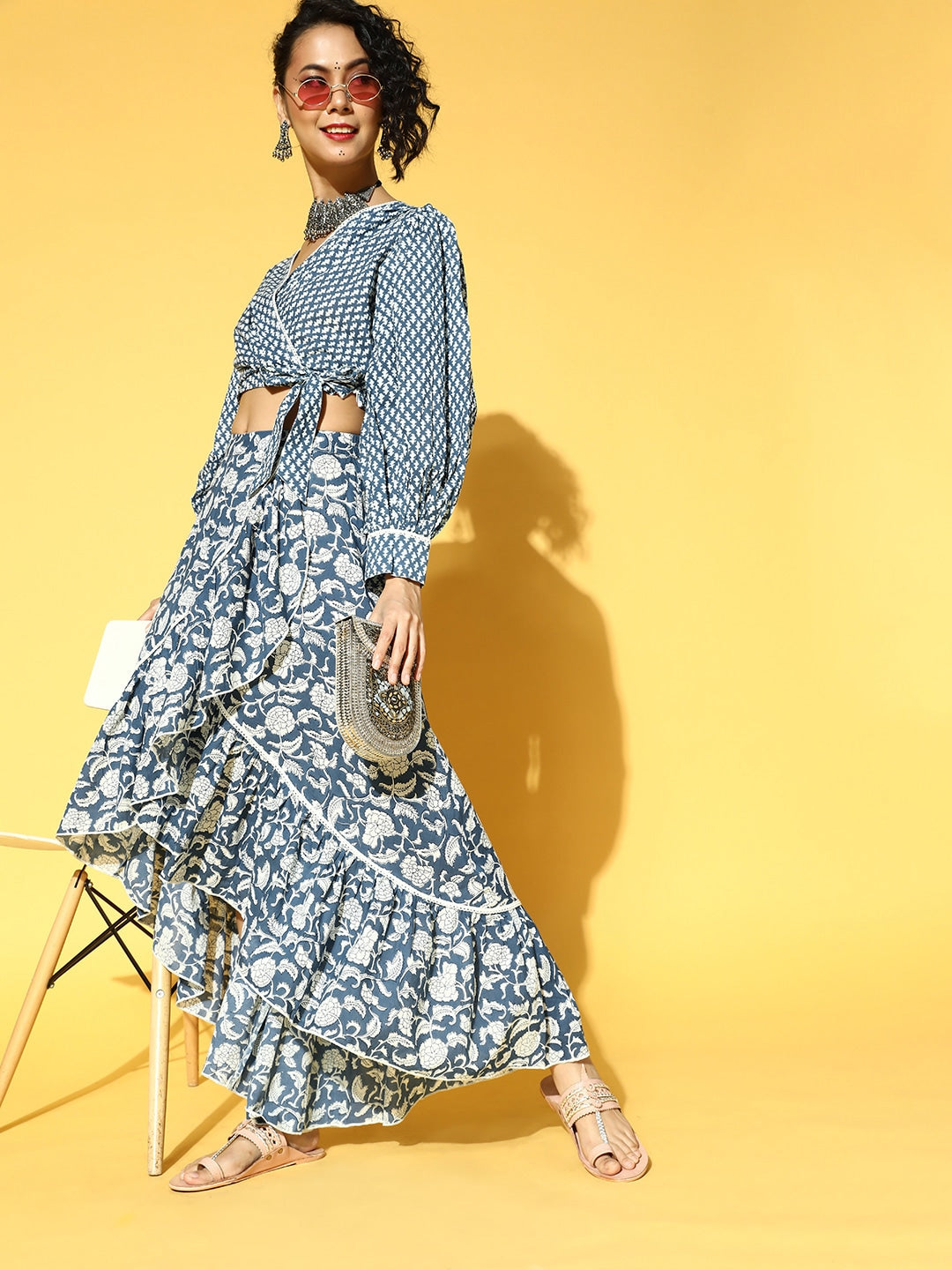 Yufta Blue & White Printed Co-ord Set