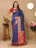 Lorenvalley Fashion Blue Soft Paithani Silk Woven Design Rich Meenakari Zari Weaving Pallu Saree