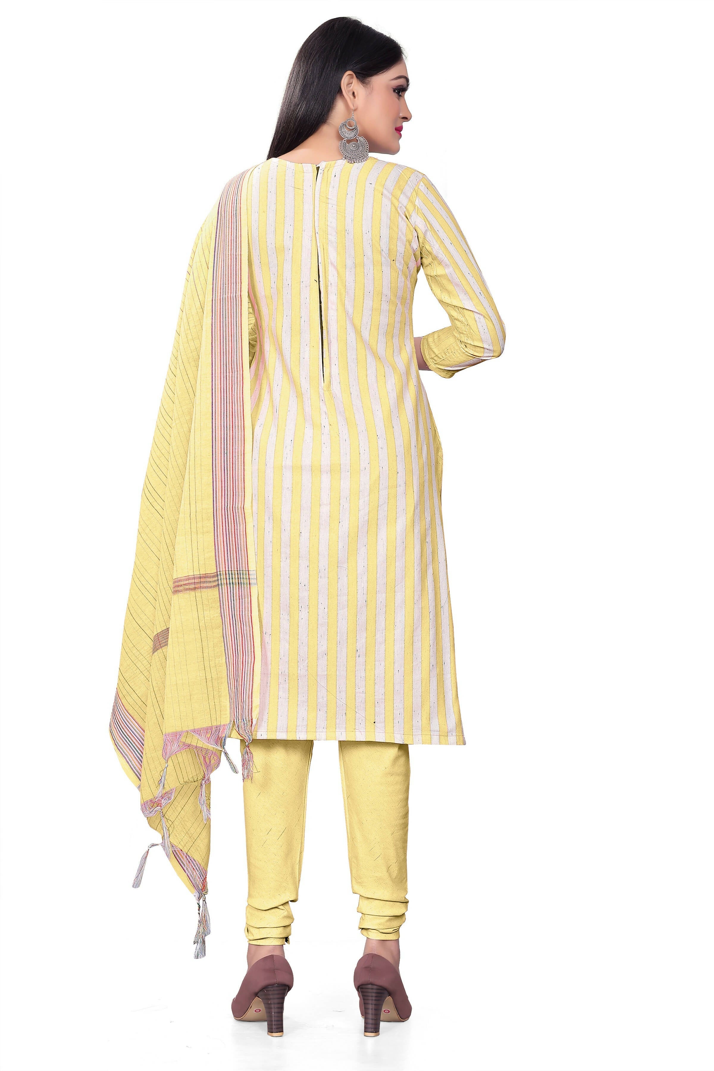 Yellow Cotton Jacquard Woven Unstitched Dress Material - Amara