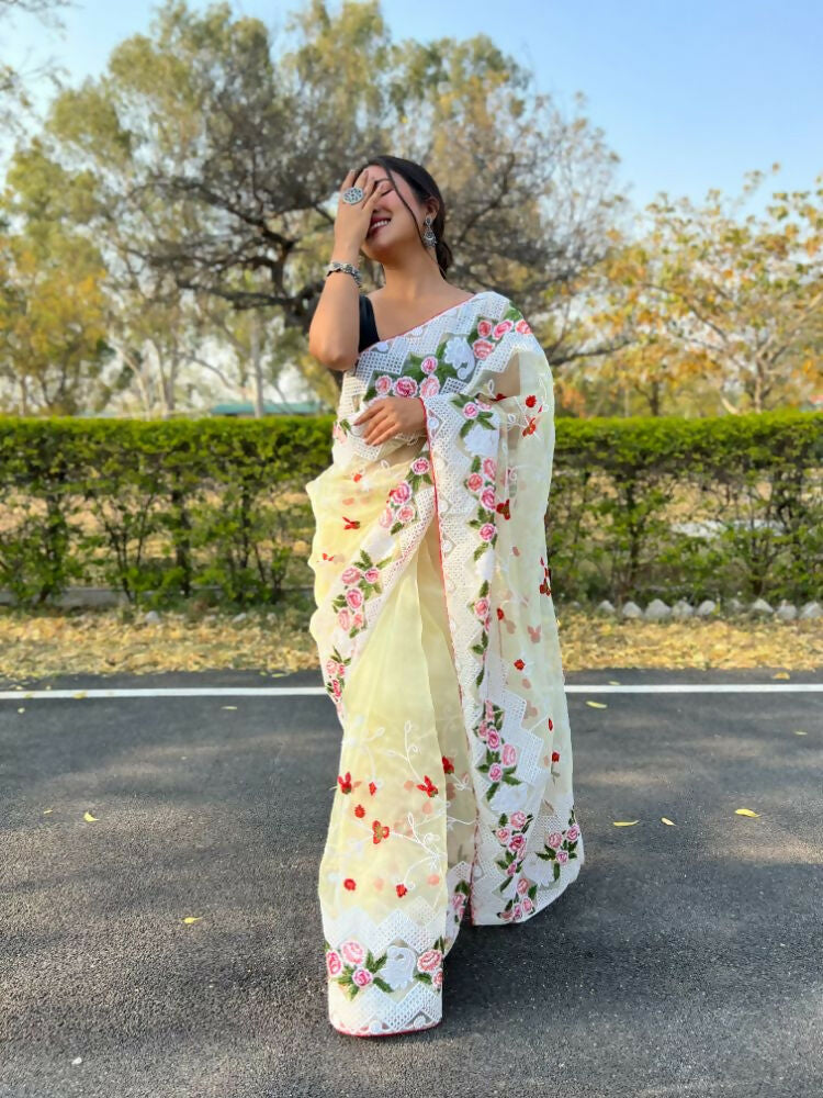 Vamsee Kamaljaal Yellow Organza Saree