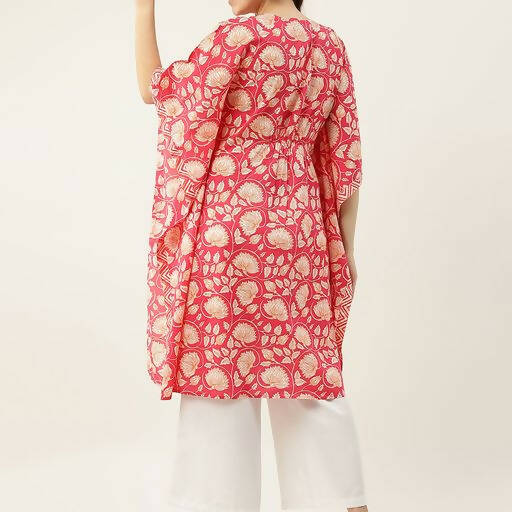 FIORRA Women's Printed Pure Cotton Kaftan Kurta - Red