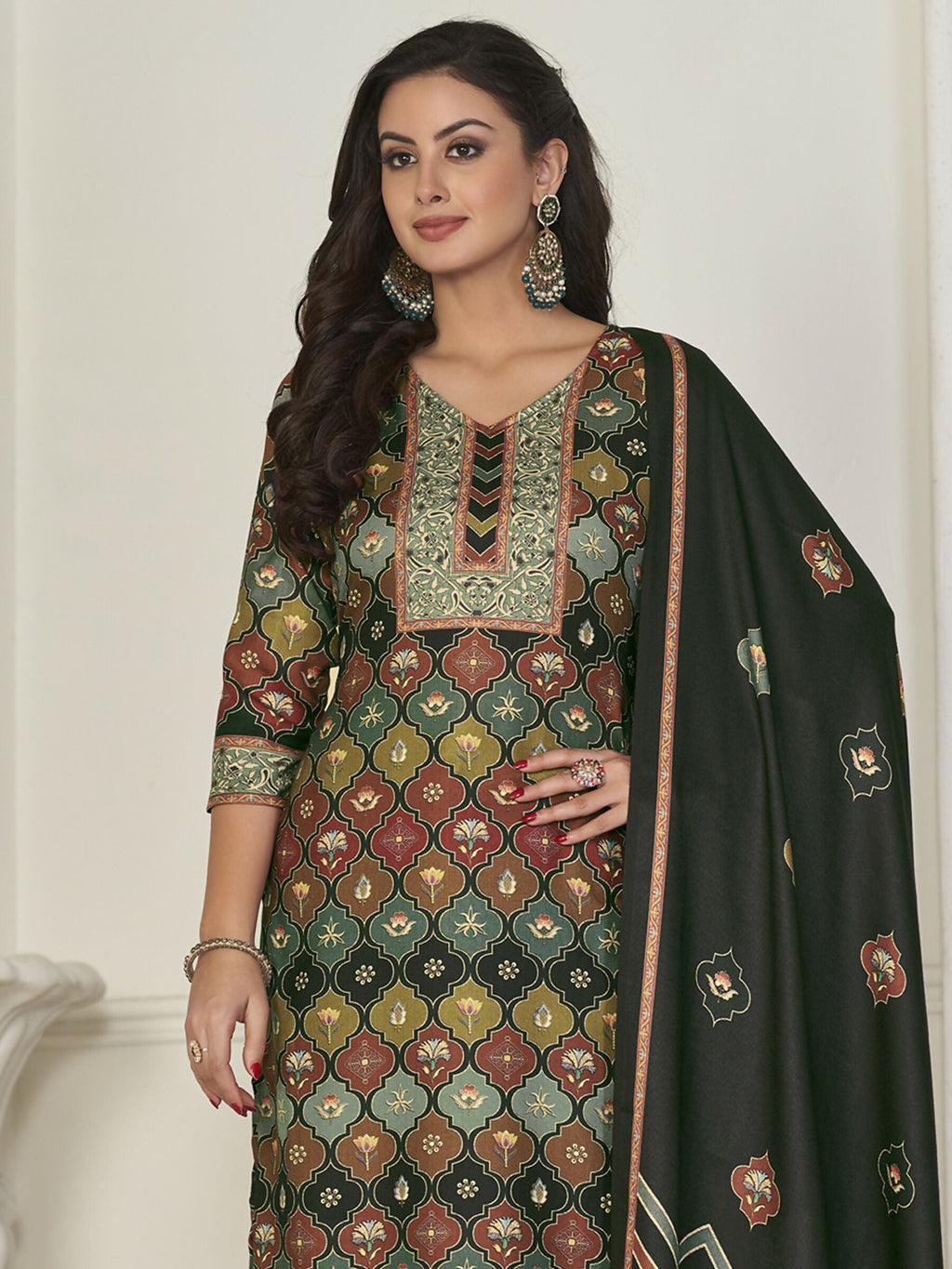 Jyoti Fashion Women's Multicolor Pashmina Digital Printed Kurta with Trouser & Dupatta