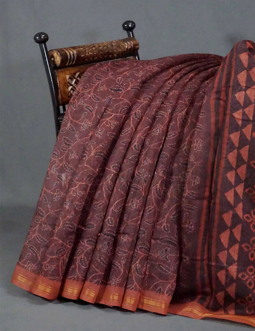 Light Coffee Brown Coloured Discharge Print Semi Chanderi Saree By Gayathri Reddy Designer Studio