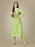Jyoti Fashion Women's Light Green Rayon Embroidered Kurta Pant Set