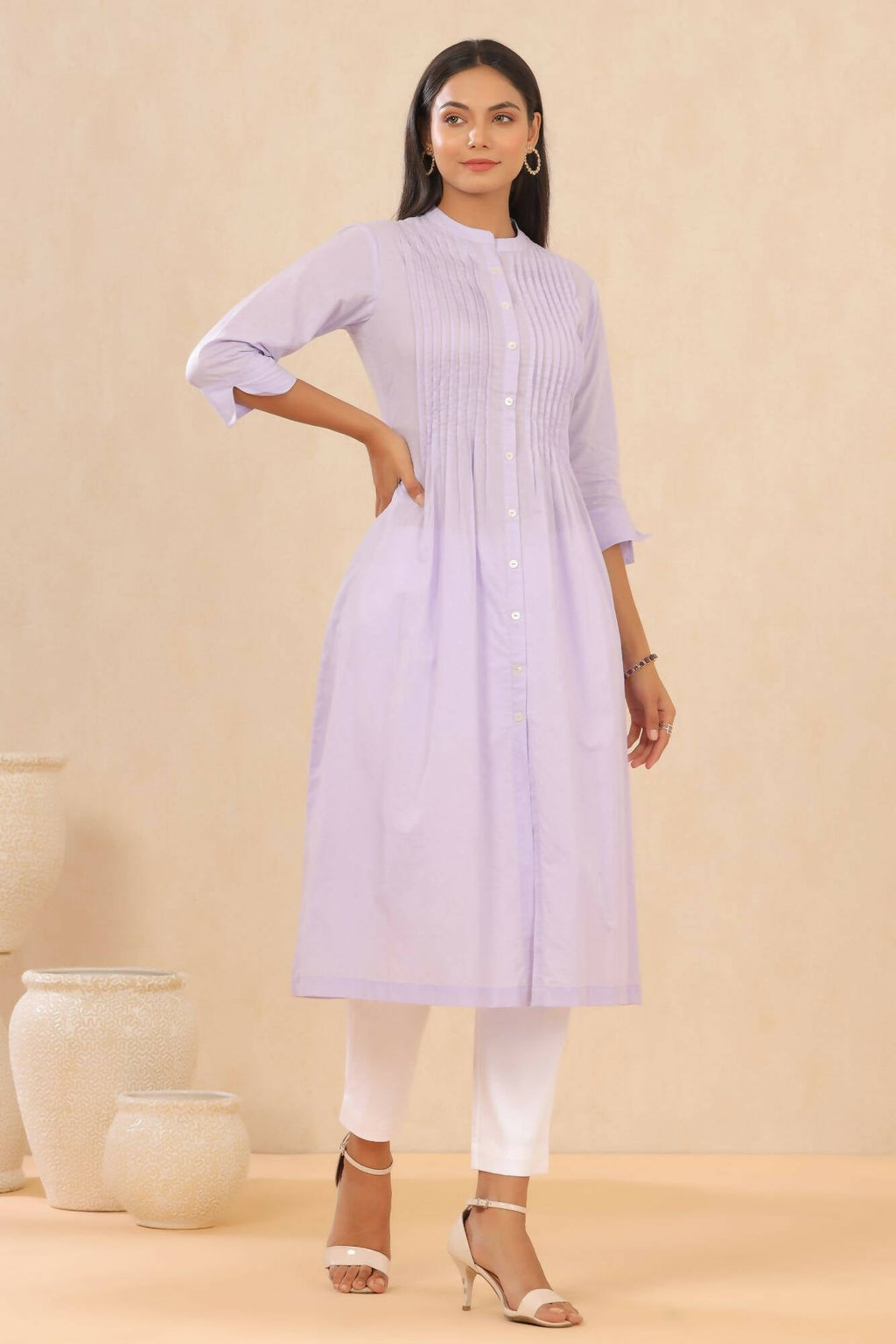 Juniper Women Lilac Cambric Solid A-Line Kurta