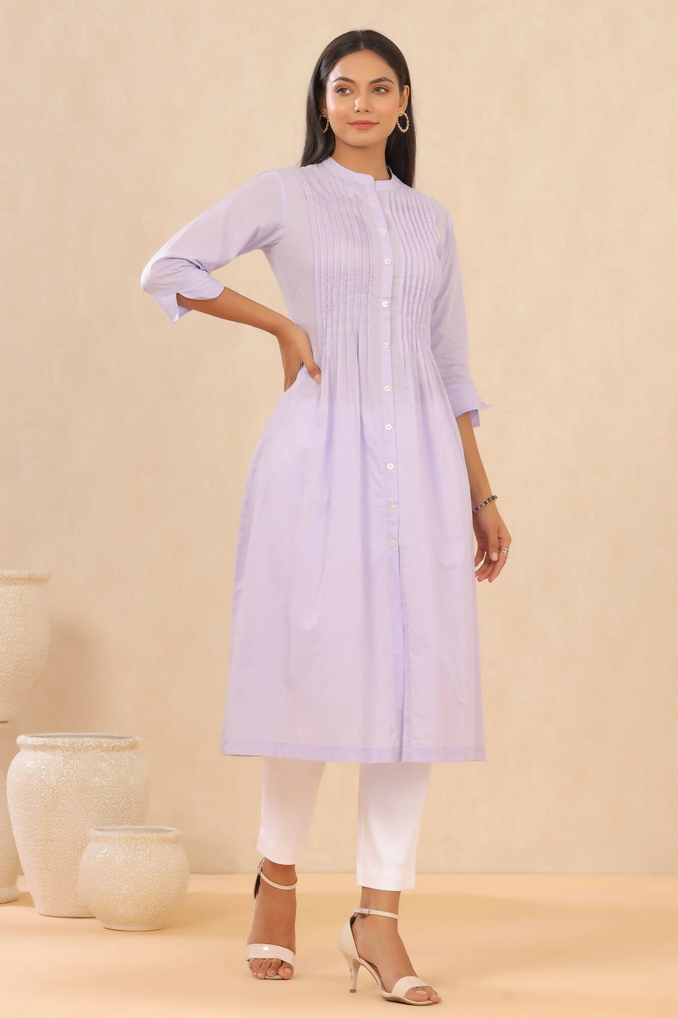 Juniper Women Lilac Cambric Solid A-Line Kurta