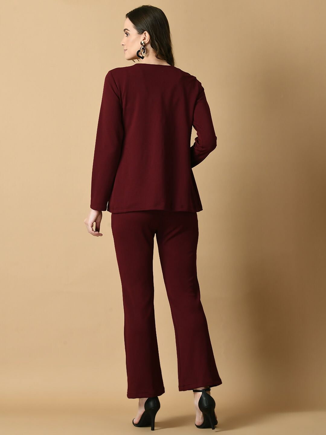 Myshka Women's Magenta Solid Coat With Trousers