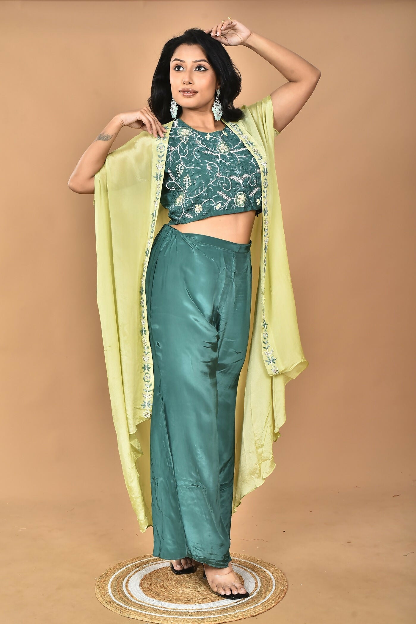 Morchari Women Hand Embroidery Crop Top-Green
