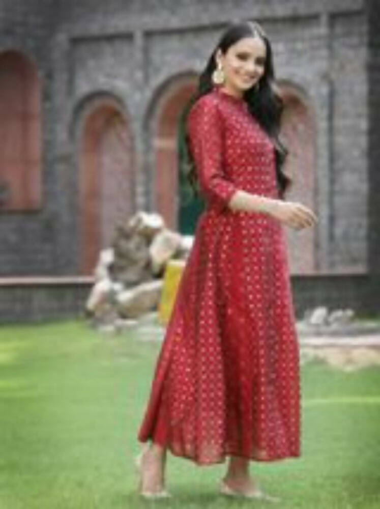 Juniper Women Maroon Chanderi Silk Solid Anarkali Kurta