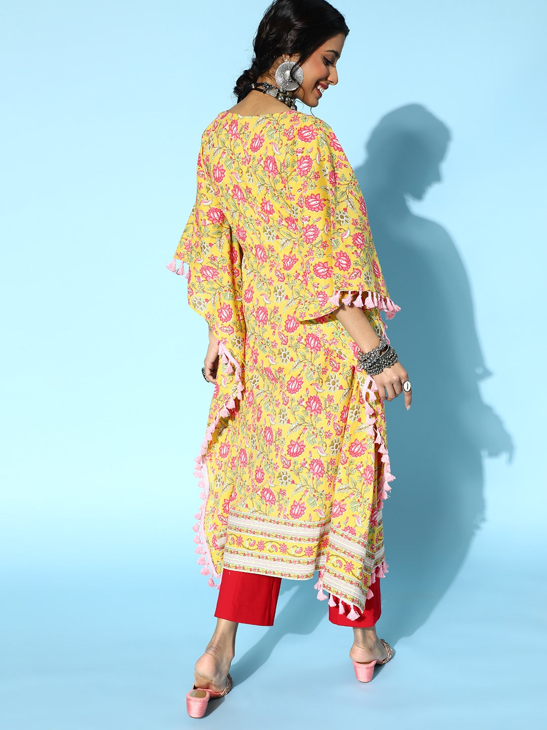 Yufta Bright Yellow Printed Kaftan Kurta