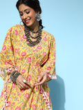 Yufta Bright Yellow Printed Kaftan Kurta