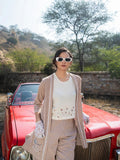 Yufta Brown Cotton Checks Print Co Ord Set With Embroidery