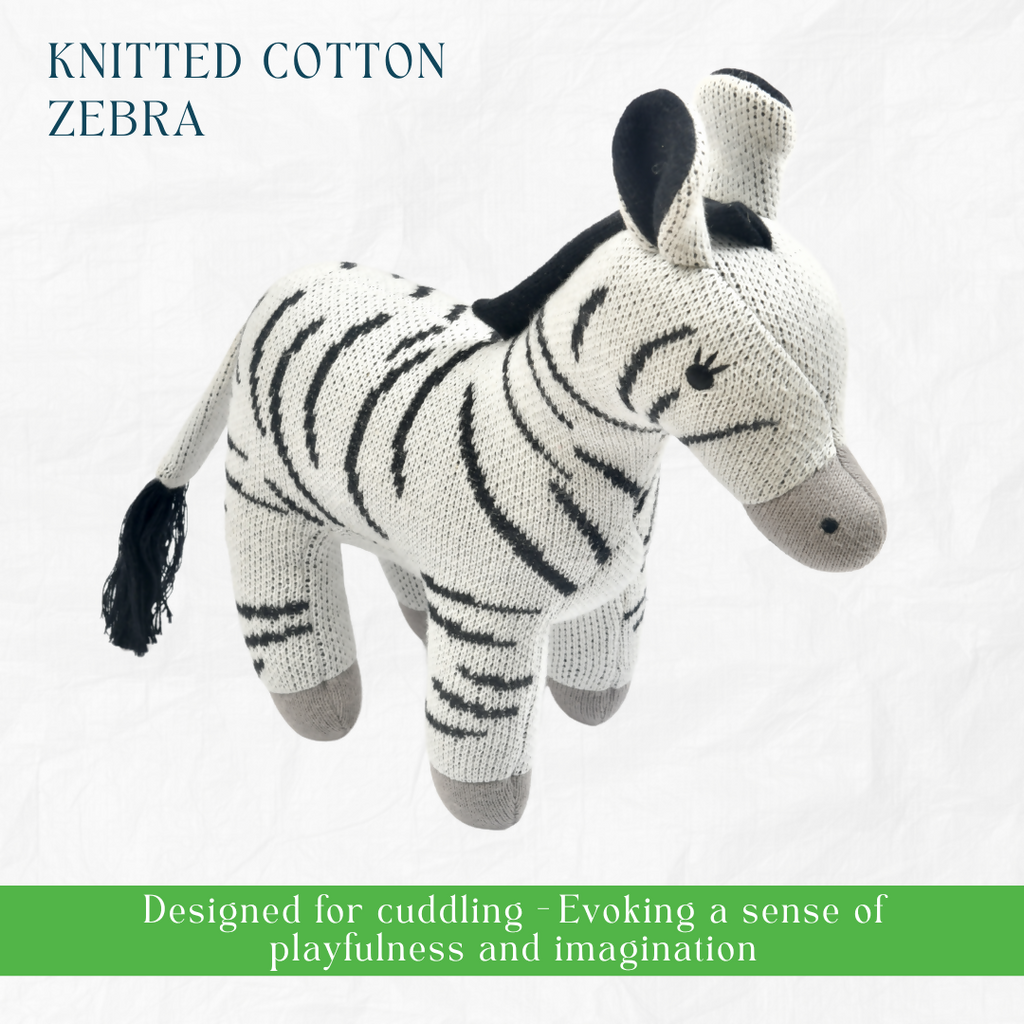 Nesta Toys Newborn Gift Set - Zebra Plush Toy, Wooden Elephant & Car Teether