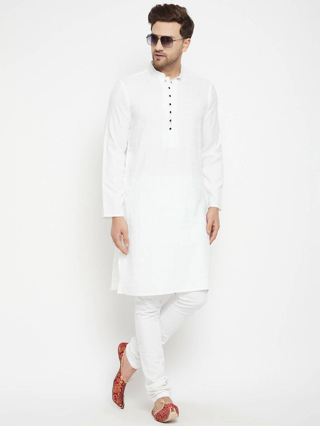 Even Apparels White Viscose Long Men's Kurta With Band Collar