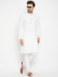 Even Apparels White Viscose Long Men's Kurta With Band Collar
