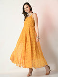 Myshka Women's Yellow Empire Printed Dress