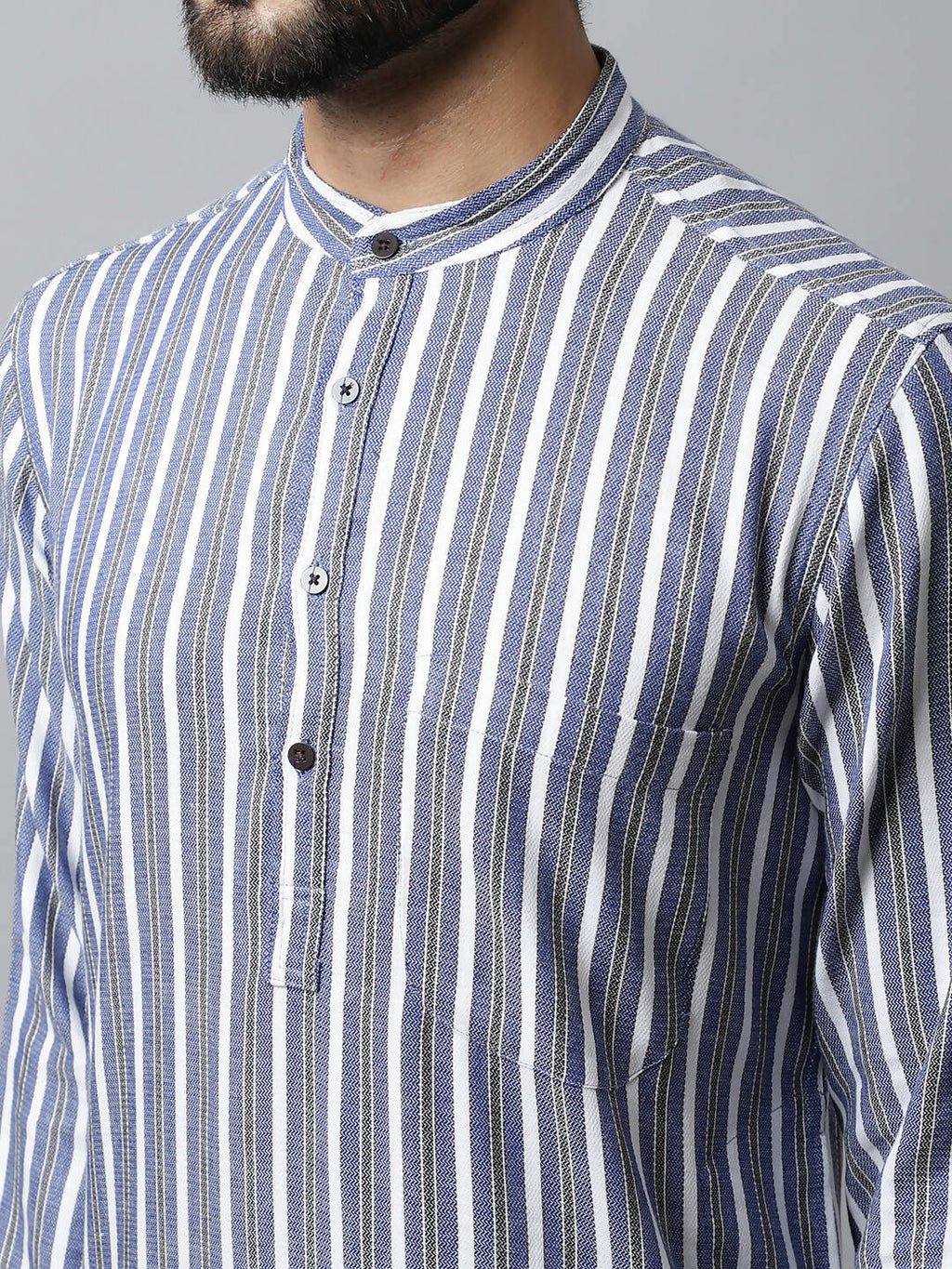 Even Apparels Blue Color Pure Cotton Men's Kurta With Band Collar (STR1168)