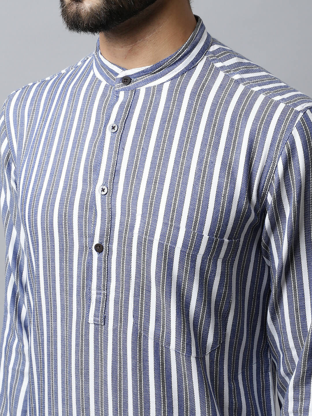 Even Apparels Blue Color Pure Cotton Men's Kurta With Band Collar (STR1168)
