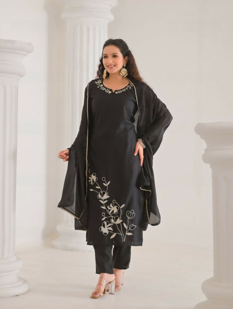 Festive Ethnic Viscose Rayon Black Stitched Suit With Dupatta - Rashmika